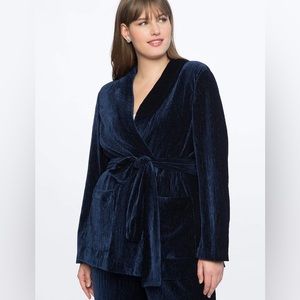 Eloquii Velvet Robe Blazer in Blue